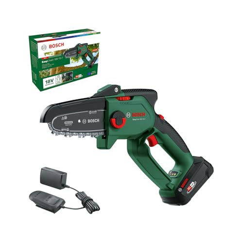 Bosch kompakte Mini Kettensäge EasyChain 18V-15-7 (Zum Schneiden von Holz; 18 Volt System; Kettengeschwindigkeit: 6,95 m/s; mit 2,5-Ah-Akku und Ladegerät)