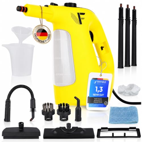 Neighbour's Friend® Dampfreiniger 2 in 1 mit Dampf Mop Funktion – Leistungsstarker Handdampfreiniger 1500W, 4m Kabel, 450ml Tank I Dampfreiniger Handgerät für Boden, Fenster, Bad, Teppich, Küche