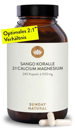 SUNDAY NATURAL® Sango Meereskoralle Kapseln - 240 Kapseln - 660mg Calcium & 330mg Magnesium im 2:1 Verhältnis - Premium Sango Koralle aus Japan - Laborgeprüft, ohne unnötige Zusätze