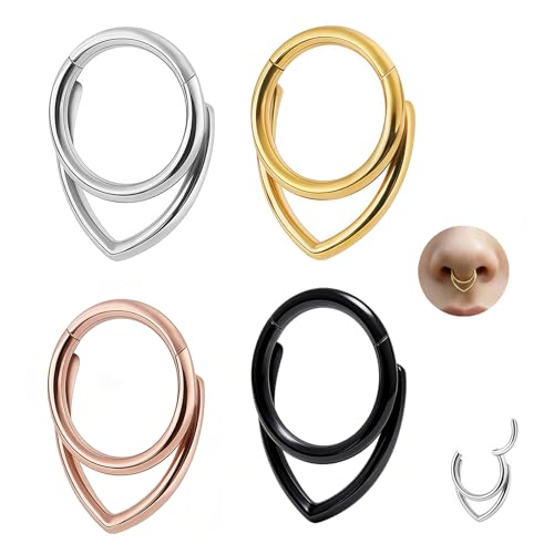 4 Stück Gestapelter Septumring, Klapp-Septum-Clicker,Nasenpiercing Ring