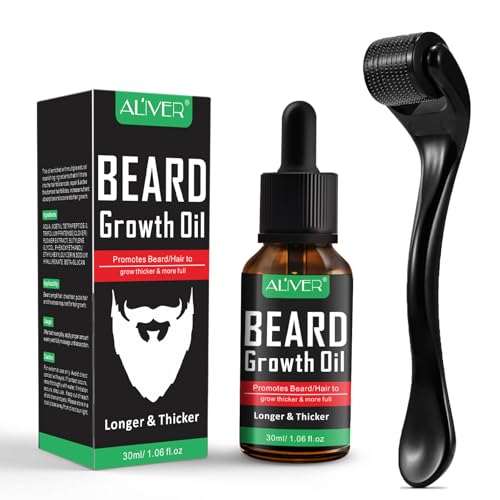Bartwachstumsset -Bartroller & Bartöl - Stimulieren Sie Bart und Haarwachstum Duft-Bartpflege-Geschenk für Männer - 0,5 mm Dermaroller für Haare, Bart Nachwachsen
