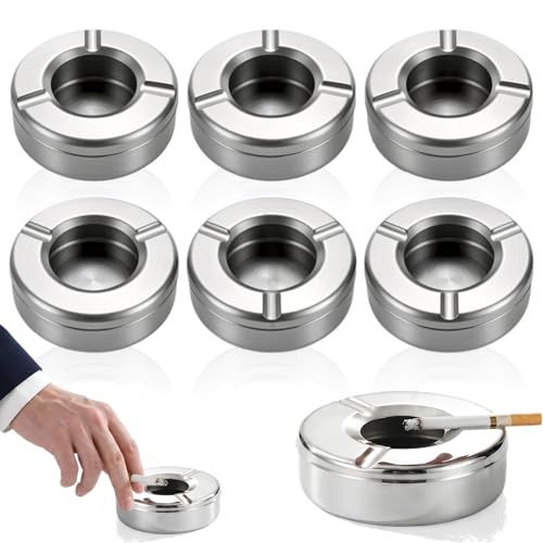 Aschenbecher aus Edelstahl 11cm Aschenbecher Edelstahl 6 Stücke Aschenbecher mit Deckel Windaschenbecher Moderne Tischplatte für Draußen Home Office Balkon Partys Outdoor (Ø11cm - 6Stücke)
