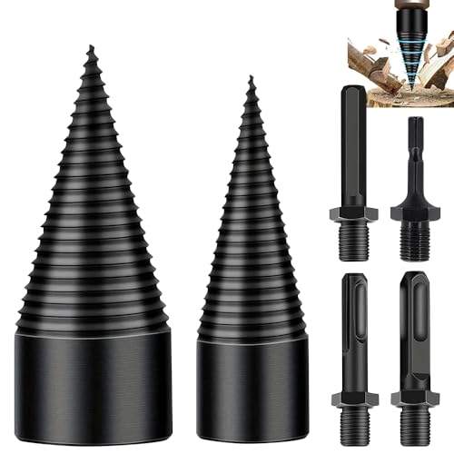 HOVCEH Bohrkegel Holzspalter, 45mm + 32mm Holzspalter Schraube Kegel, Brennholzspalter Bohrer, HolzspalterBohrer Set mit 4pcs Bohrgriffe für Schlagschrauber, Bohrmaschine Stufenbohrer, Kegelbohrer