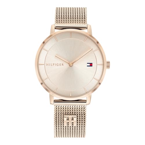 Tommy Hilfiger Analog Quarzuhr für Damen mit Rotgoldfarbenes Edelstahl-Mesh-Gliederarmband - 1782287
