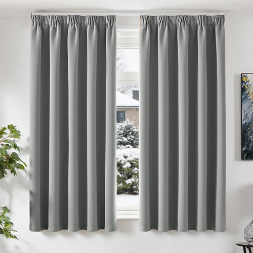 TOPICK Vorhänge Blickdicht Wohnzimmer Gardinen mit Kräuselband Verdunklungsvorhänge Blackout Curtains 175x140 cm 2er Set Vorhänge Schlafzimmer Gardinen für Schienensystem Übergardinen Hellgrau