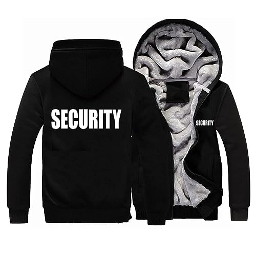 KouRy Herren Fleece Hoodies Jacken für Security Pullover Winter Warm Sweatshirt Casual Hooed Jacke Reißverschluss Dicke Mäntel(Black,5XL)