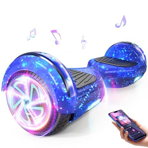 6.5 Zoll Electric Scooter with Bluetooth & Flashing LED Tires & Light-Up Motors, All Terrains Hoverboard for Boys Girls Kids Teens