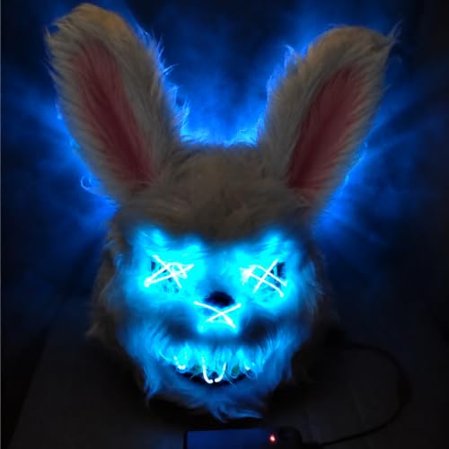 TK Gruppe Timo Klingler Horror Hase LED Grusel Maske - wie aus Purge steuerbar, Gesicht leuchtend, für Halloween, Fasching & Karneval als Kostüm für Herren & Damen (LED Horror Hase)