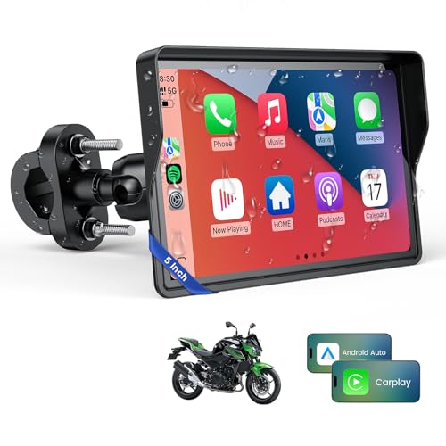 WonVon 5 Zoll Motorrad Carplay Display Motorrad Navigationsgeräte mit Motorrad Navi CarPlay & Android Auto Wasserdicht Motorräder Display mit Bluetooth Sprachassistenten Magnetische Halterung
