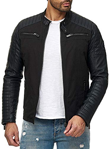Redbridge Herren Jacke Lederjacke Kunstleder Biker Übergangsjacke Schwarz M