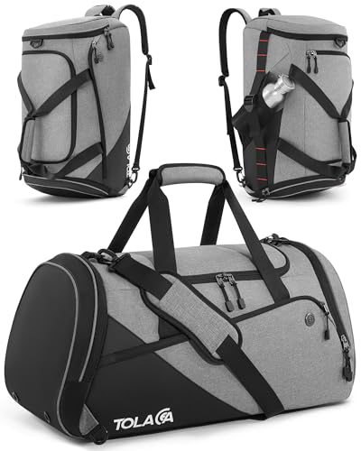 Tolaccea 47L Sporttasche Groß Sporttasche Rucksack mit Schuhfach Nassfach Wochen Reisetasche Duffel Bag Fitness Trainingstasche für Herren Damen Gym,Reise,Schwimmen,Sauna,fußball (Grau)