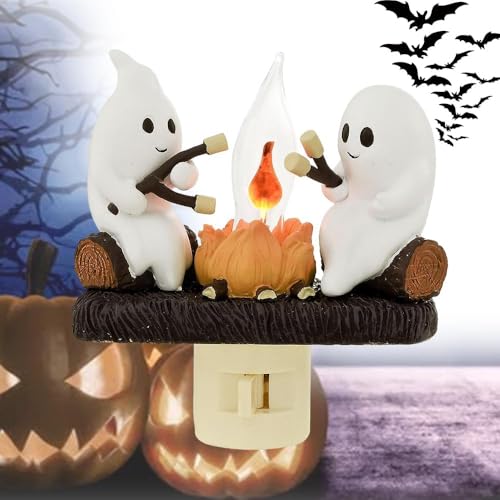 YuuFcy Ghost Campfire Flickering Nightlight, 2025 Neu Ghost Nachtlicht, 3D Halloween Geister Kürbis Nachtlicht, LED Kleines Elektrisches Faux Lagerfeuer Nacht-licht für Party Geschenke (A)