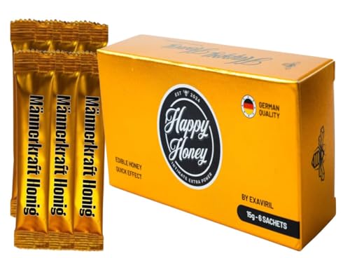 Happy Honey |Premium Kräuterhonig mit 100% reinem Ginśeńg für aktive Männer | Hohe Dosierung – Sofortige Energie – Hohe Leistung für die intimen und glücklichen Momente des Mannes – 6 Beutel (je 15Gm)