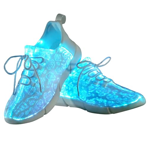 Shinmax LED-Schuhe für Damen und Herren, über USB wiederaufladbar, Glasfaser, leuchtende Sneaker, leuchtende blinkende Schuhe für Tanzen, Festivals, Partys, Weiss/opulenter Garten, 13 Women/11.5 Men