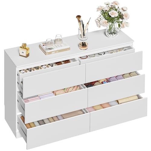 Asgolion Kommode mit 8 Schubladen, 120 x 36 x 75 cm, Moderne Kommode mit versteckter Schublade, Kommode mit Großer Kapazität, Holzkommode für Wohnzimmer, Schlafzimmer oder Flur, weiß, EU25DS126W
