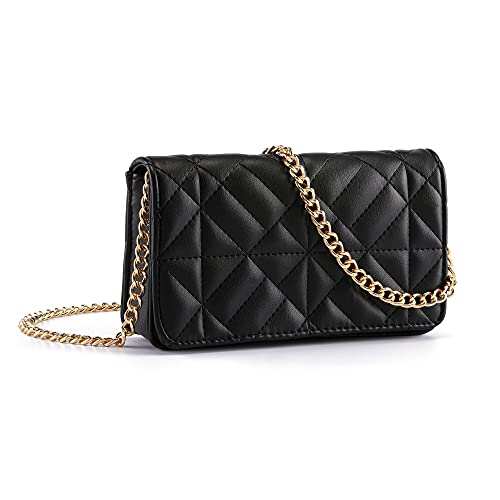 CHIC DIARY Damen Mini Umhängetasche PU Leder Tasche Rautenmuster Kettentasche Schultertasche Mode Crossbody Bag Schwarz