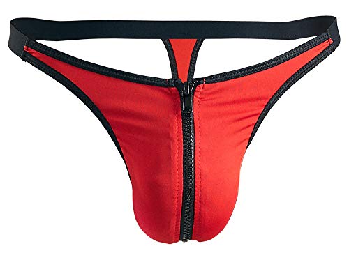 Orion Herren String - sexy Slip für Männer, mit Reißverschluss und Jock-Strap, für EIN angenehmes und rutschfestes Tragegfühl, rot/schwarz (M)