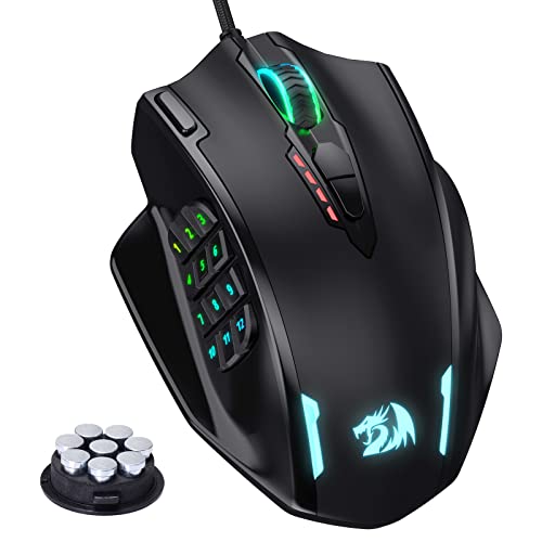 Redragon M908 Impact RGB LED MMO Maus mit Seitentasten, optische kabelgebundene Gaming-Maus mit 12.400DPI, hohe Präzision, 20 programmierbare Maustasten