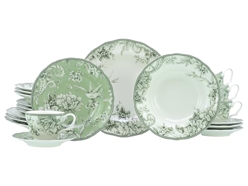 CreaTable, 24775, Serie Adelaide Grün, 20-teiliges Geschirrset für 4 Personen, Kombiservice aus Porzellan, spülmaschinen- und mikrowellengeeignet, Qualitätsproduktion