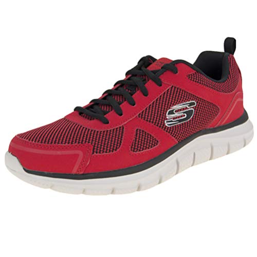 Skechers Herren Track Bucolo Sneakers, Red Leather Black Mesh Trim, 43 EU