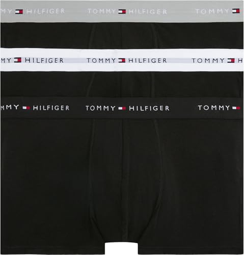 Tommy Hilfiger Herren 3er Pack Boxershorts Trunks mit Logobund, Mehrfarbig (Grey Heather/Black/White), XL