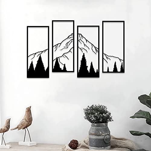 ruelen 4 Stück Metall Berg und Wald Wanddekorationen Strichzeichnung Wandkunst Minimalistische Wanddekoration Rustikale Natur Home Wandkunst Skulptur Büro Wohnzimmer Schlafzimmer