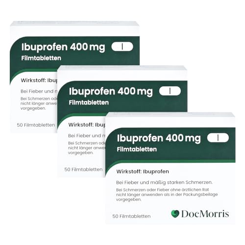 DocMorris Ibuprofen 400 mg Schmerztabletten 150 Stk. (3 x 50 Stk.) – Wirksam bei Kopf-, Zahn- und Regelschmerzen & Fieber