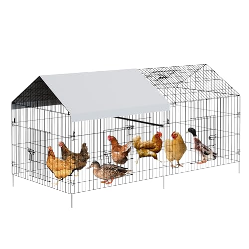 PortoAlegre Hühnerstall aus Metall, 218 x 101 x 101cm Großer Hühnergehege Kleintierstall Voliere mit 4 Tür und Fenster, Wasserdichter und UV-beständiger Abdeckung Ställe Käfige für Geflügel, Kaninchen