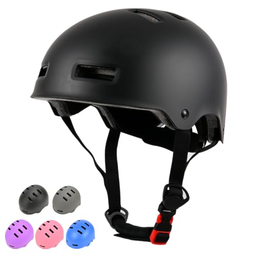 LOKJIJI Verstellbarer Fahrradhelm Skaterhelm für Mädchen Jungen Kinder Jugend Erwachsene, Kinder Schutzhelme für Multi-Sportarten Fahrrad Skateboard Skaten, Schwarz, M