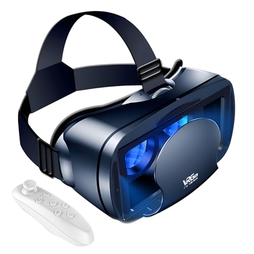 VR Brille Handy, Virtual Reality 3D Headset mit Fernbedienung, Augenschutz 3D Handy Brille HD Anti-Blau Linsen VR Headset, Kompatibel IOS Android für Phone 5,0-7,0 Zoll(Schwarz)