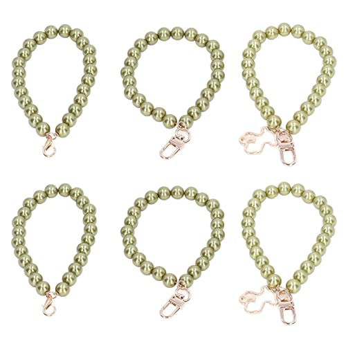 HOHXFYP 6 St¨¹ck 12 mm Perlenarmband, strapazierf?higes ABS-Harz, S¨¹?wasserperlen, viele Stile, einfache Perlen-Telefonkette f¨¹r Handyh¨¹llen, SCHL¨¹sselanh?nger, Taschen, Autoketten(L-Gr¨¹n)