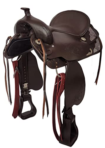 A&M Reitsport Baumloser Westernsattel Kansas aus Büffelleder Braun, wechselbares Kopfeisen, Größe:16 Zoll