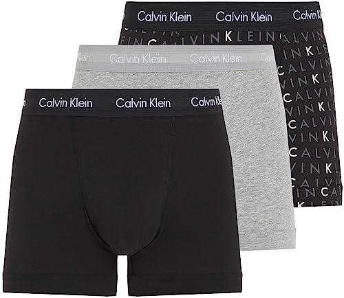 Calvin Klein Herren 3er Pack Boxershorts Trunks Unterwäsche, Mehrfarbig (Black/Grey Heather/Subdued Logo), XL
