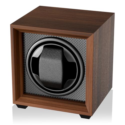 Fousenuk uhrenbeweger für automatikuhren mit leisem Motor, 2 einstellmodi, quadratisch nussbaumfarbenes uhrengehäuse, mit USB-ladeanschluss und Memory-Schaumstoff, für mechanischen uhrenaufzug