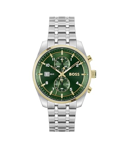 BOSS Chronograph Quarz Uhr für Herren Kollektion SKYTRAVELLER mit Silbernes Edelstahlarmband - 1514195