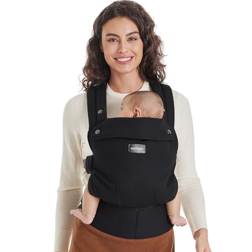 Momcozy Babytrage – Baby Carrier für Kleinkind(3–24 Monate) · Ohne Einsätze · Ergonomische M-Trage · X-Rücken · Leicht & Luftdurchlässig, Schwarz