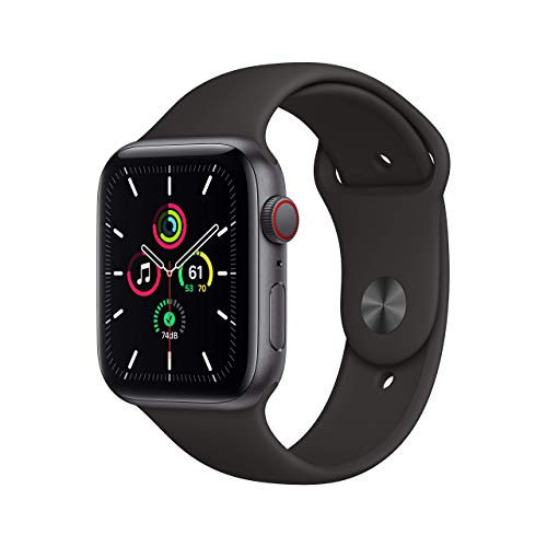 2020 Apple Watch SE (GPS + Cellular, 44MM) Aluminiumgehäuse Space Grau mit Sportarmband Schwarz (Generalüberholt)
