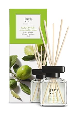 ipuro - Essentials Raumduft LIME LIGHT 50ml | Raumerfrischer mit Zitronengras, Bergamotte, Orange, Geranie, Maiglöckchen & Vanilleblumen Duft Aroma | Diffuser mit Stäbchen | Lufterfrischer für Wohnung
