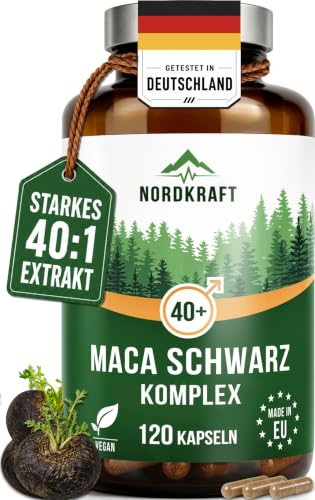 Schwarze Maca Kapseln für Männer hochdosiert – Maca Schwarz 40:1 Extrakt, 1000 mg Tagesdosis, 120 vegane Kapseln mit Zink, Bor, Vitamin B6 & B12 + Piperin, laborgeprüft, Made in EU