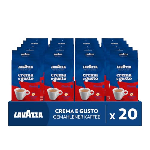Lavazza, Crema e Gusto Classico, Gemahlener Kaffee, Intensität 7/10, ideal für Schwarzen Kaffee und Latte, 250 g (Packung mit 20)