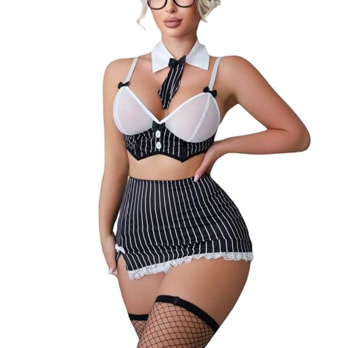PIIKNUO Schulmädchen Sexy Outfit Frau Cosplay Minirock Mit BH (XL)