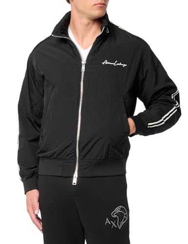 Armani Exchange Men's Signature Logo Bomber Jacket Outerwear, Black, Medium