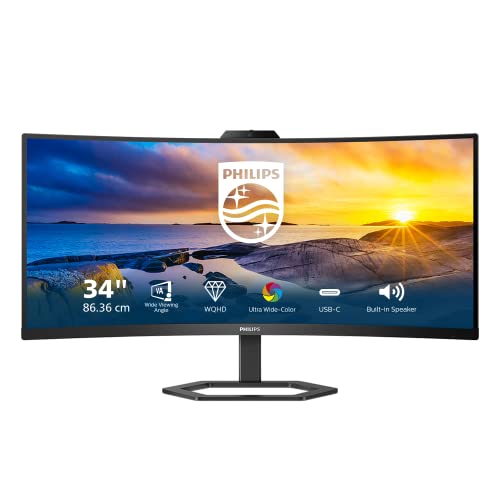 Philips 34E1C5600HE - 34 Zoll WQHD Curved Monitor, Webcam, höhenverstellbar (3440x1440, 100Hz, HDMI, DisplayPort, USB-C, USB Hub) schwarz