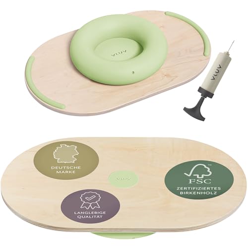 VLUV® VIPPA Balance Board aus Holz - Balanceboard für Stehschreibtisch und Home Office, Wackelbrett für Erwachsene, Balancebrett für Koordinations- und Gleichgewichtstraining - Birke Pesto
