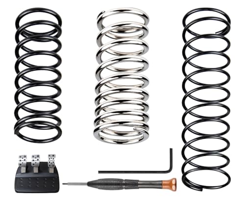 SOULWIT 3 Stück Verbessertes Rennlenkrad Pedalfedern Kit für Logitech G25/G27/G29/G920/G923 – Bremse, Gas, Kupplung – Manganstahl Federn – 1 Silber + 2 Schwarz