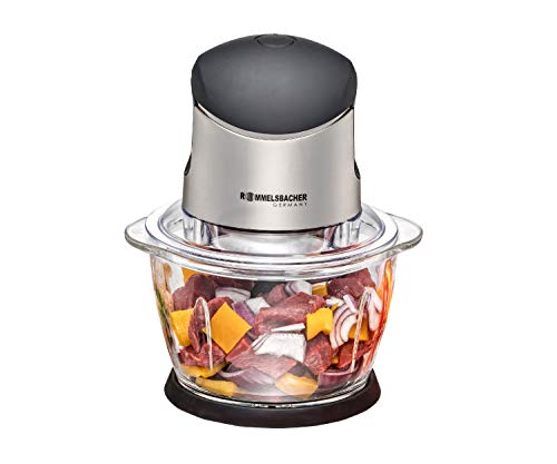 ROMMELSBACHER Multi Zerkleinerer MZ 400 – kraftvoller Motor, 4-flügeliges Spezialmesser aus Edelstahl, 1 Liter Glasbehälter, schwarz/Chrom gebürstet, 400 Watt