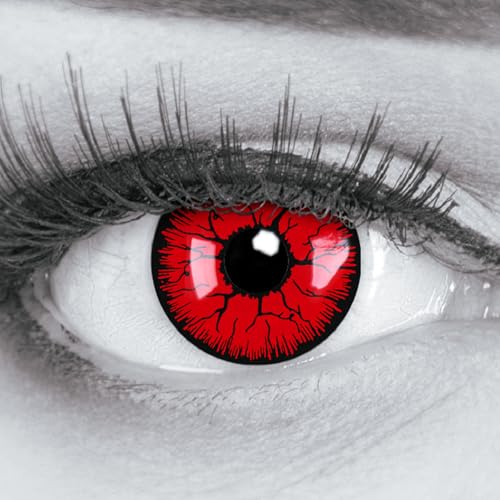 Meralens 1 Paar farbige rote schwarze Crazy Fun Metatron Jahres Kontaktlinsen. Topqualität zu Halloween Fasching und Karneval mit gratis Kontaktlinsenbehälter ohne Stärke weich 12 Monatslinsen in rot