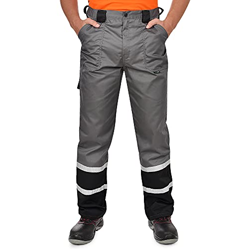 BWOLF Char Arbeitshosen Männer Classic mit Reflexstreifen Arbeitshose Herren 5 Multifunktionstaschen in Blau/Grau (Grau, L)