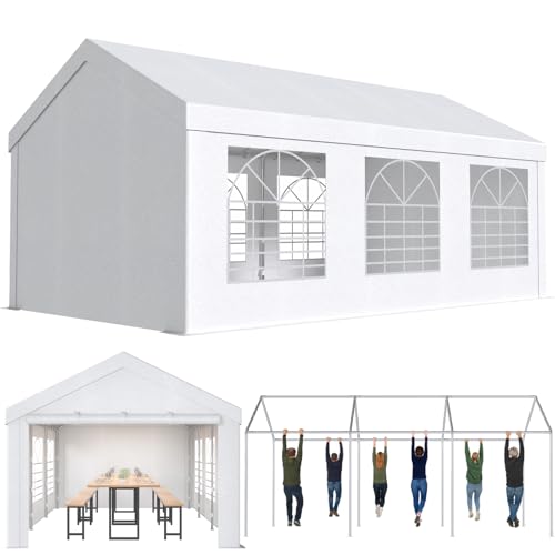 Devoko Pavillon 3x6,Partyzelt 3x6 Wasserdicht Stabil,Pavillon mit 170g PE-Plane,Metall Gestell Gartenzelt,UV-Schutz 50+Große Luxus Hochzeitszelt Festzelt,Zelt Weiß