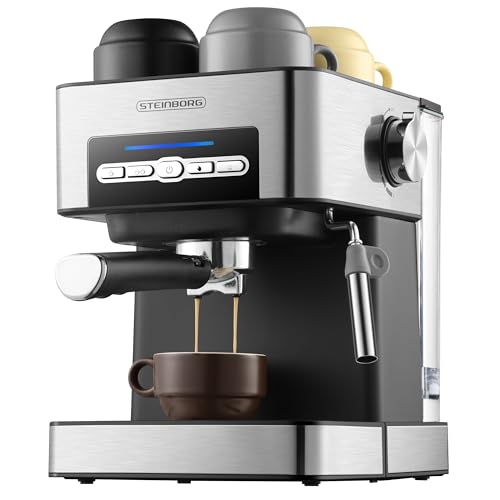 Steinborg® Espressomaschine Siebträger Siebträgermaschine Cappuccino Maschine Edelstahl Professionelle Kaffeemaschine Espresso 1,6 Liter Wassertank 15 Bar Espressoautomat